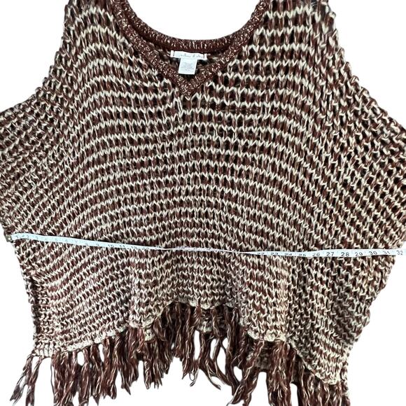 Willow & Clay Poncho M Brown Open Crochet Knit Fringe Oversized Boho Chunky Cozy - Picture 8 of 14
